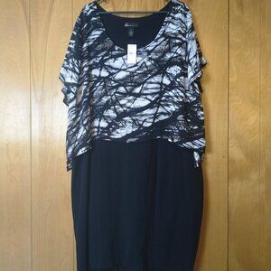LANE BRYANT WOMEN'S PLUS SIZE 28 LAYERED SHORT SLEEVE DRESS BLACK/GEOMETRIC NWT